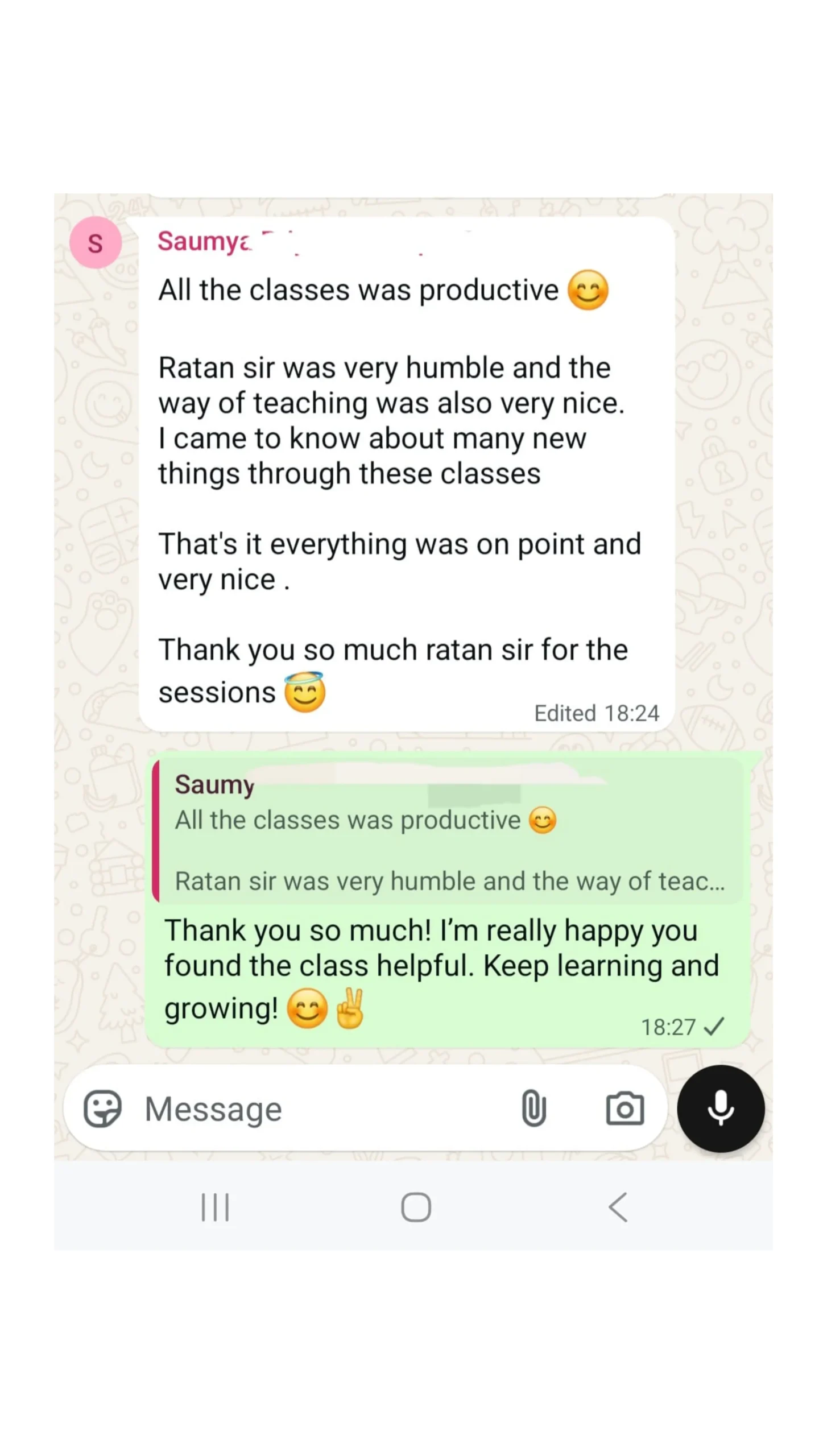Student testimonial sharing experience with Javrium Digital Marketing Academy